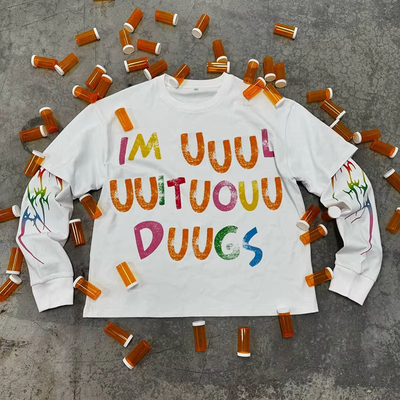 İyi bir fiyat. Giyim Üreticisi Sokak Giyimleri Özel Pamuk Unisex Uzun Kollu Tişört Ekran Baskı Drop Omuz Büyük Boylu Kutlu Tişört çevrimiçi