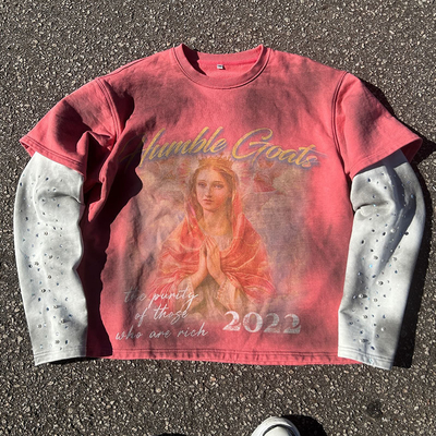 Un buen precio. Camiseta de manga larga de doble capa hombres sucios angustiados camisa de manga larga 200 gramos en línea