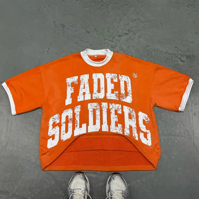 İyi bir fiyat. Özel Çatlaklar Logo 100% Pamuk Yüksek Kalite Vintage Asit Yıkama Tişörtleri Solmuş Büyük Boylu Kısalmış Üstü Erkekler İçin Boxy Fit Tişört çevrimiçi