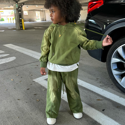 Goede prijs. Custom Logo Cotton Puff Print Kinderen Zweetbroek En Hoodie Set Kinderen Sportpak online