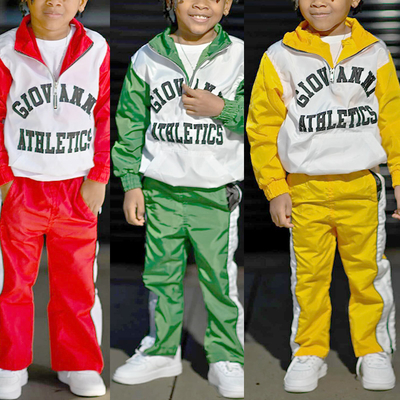 Customized Kids Joggers Set Boys Cropped Hoodies Windbreaker Half Zipper OEM Service