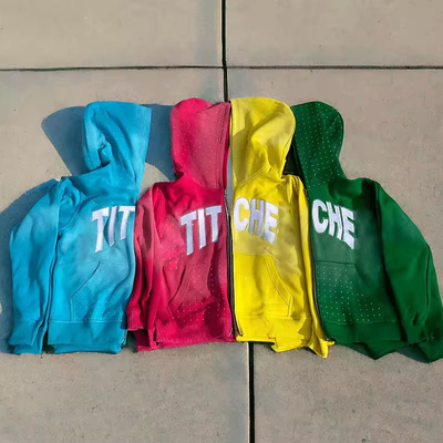 İyi bir fiyat. Erkekler Sokak Giysileri Rhinestone Kapüşon Kısalmış Sahte Boyun Vintage Sıkıntılı Zip Kapüşon çevrimiçi