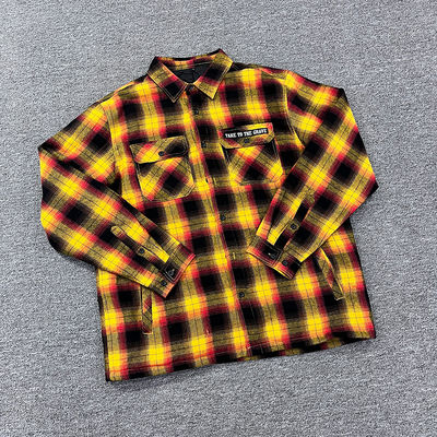 Custom Embroidery Patch logo Vintage Shirts Long Sleeve Cotton Plaid Button up Shirt Flannel Polo Shirts for Men