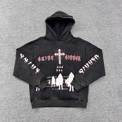 OEM/ODM Custom Screen Printing No String Pullover Hoodie Acid Washed Vintage Drop Shoulder French Terry Streetwear Hoodies Men