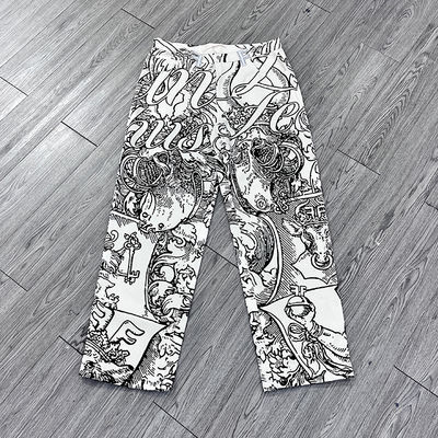 OEM High End Customized Custom Streetwear Digital Print Joggers Button Fly Sweatpants Straight Leg Baggy Pants Men