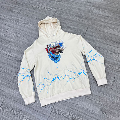 Custom Embroidery Cartoon Anime logo Distress Pullover Streetwear Pique Lining Cotton Hoodies Manufacturers