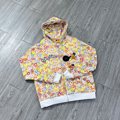 OEM Hoodie Custom Contract Stitch All Over Dtg Ptrint Hoodie Chenille Embroidery Patch Oversized Full Face Zip up Hoodie Men
