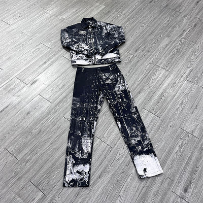 Custom Zip up Jacket Sweatpants Set Streetwear 2 Pieces Set Joggers Dtg Vintage Print Tracksuit Jacket and Pants Set Manufacture