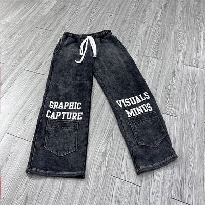 Custom Ripped Screen Print Acid Wash Vintage Sweatpants Baggy Embroidered Wide Leg Streetwear Flared Sweatpants Track Pants Men