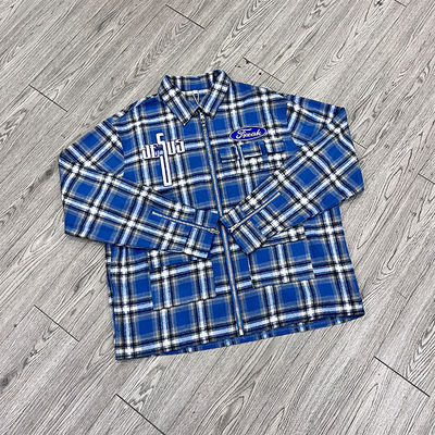 Custom Winter Embroidered logo Plaid Shirts Zip up Polo Shirt Oversized Long Sleeve Flannel Shirts for Men