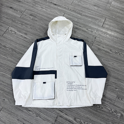 Custom Track Muti Pocket Color Block Hidden Zipper Jacket Windbreaker Nylon Polyester Windproof Outdoor Jacket for Men