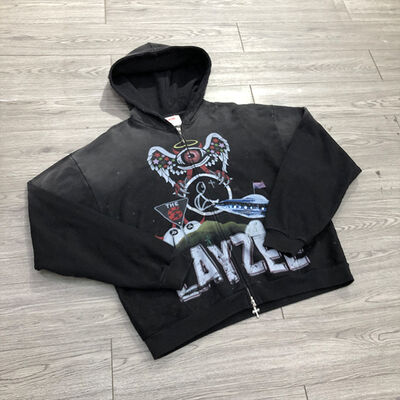 Giá tốt. OEM hợp đồng tùy chỉnh khâu zip lên axit rửa cổ điển Pháp cắt hộp áo khoác Hoodies đàn ông Nỗi đau màn hình Logo Hoodie trực tuyến