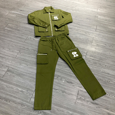 Custom Windbreaker Polyester Zip up Cropped Boxy Jacket Cargo Sweatpants Men Waterproof Lightweight Casual Jacket and Pants Set