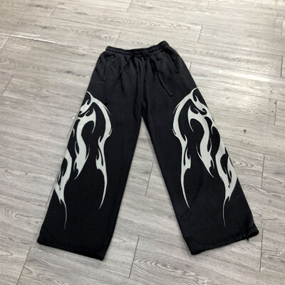 Dobra cena. Niestandardowe logo z nadrukiem sitowym Acid Wash Vintage Spodnie dresowe Baggy Haftowane Luźne Streetwear Rozszerzane Spodnie dresowe Spodnie dresowe Męskie w Internecie