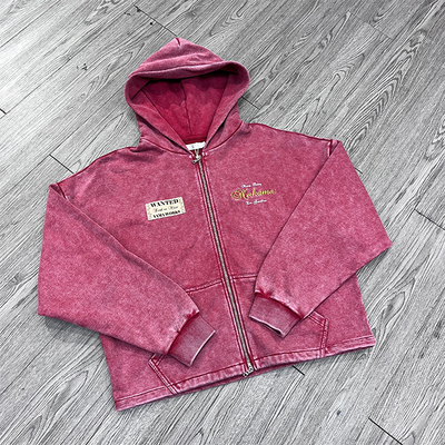 Custom Embroidery Patch logo Hoodie Acid Washed Vintage Cropped Hoodie Men Boxy Zip up Fleece Hoodies Manufacturers
