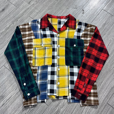 Giá tốt. Áo sơ mi flannel kẻ sọc tùy chỉnh thêu logo vá màu khối polo cắt may vá cho nam trực tuyến