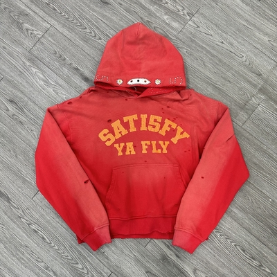 Custom Pullover Hoodie Distress Vintage Acid Wash French Terry Screen Print Oversized Rhinestone Hoodie Manufacturers