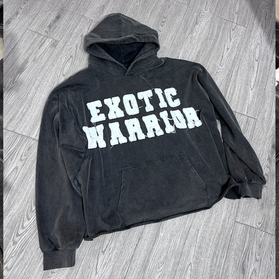 Custom logo Pullover Acid Wash Vintage Raw Hew Boxy Cut Edge Hoodie Applique Embroidery Patch Hoodie Cut and Sew Hoodie Men