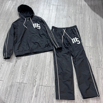 Custom Windbreaker Zip up Hoodie Nylon Jacket Screen Print logo Reflective Rhinestone Patches Sweatsuit Tracksuit Sweatpants Set
