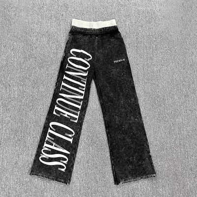 OEM Custom Streetwear Sweat Pants Straight Wide Leg Baggy Acid Wash Vintage French Terry Cotton Double Waist Sweatpants for Men