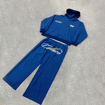 Custom Jogging Sweat Suits Pullover Embroidery logo Hoodie Baggy Straight Wide Leg Sweatpants Joggers Tracksuit for Men