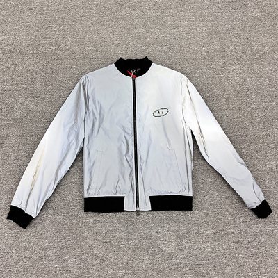 Custom Heat Transfer Print Jacket Bomber Jacket Zip up Embroidery logo Reflective Shiny Windbreaker Nylon Track Jacket for Men