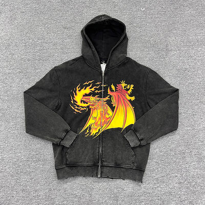 ราคาดี เสื้อฮู้ดโอเวอร์ไซส์ผ้าฝ้ายน้ำหนักมากสีดำวินเทจแบบ Acid สำหรับผู้ชาย พร้อมงานพิมพ์และสีที่ปรับแต่งได้ ออนไลน์