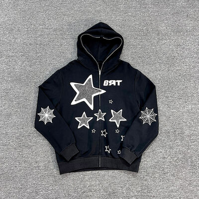 Goede prijs. Aangepaste Logo Borduursel Volledige Ritssluiting Rhinestone Hoodie Oversized Heavyweight Voor Heren online