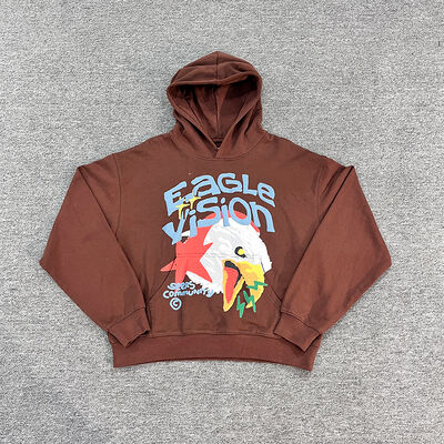 Giá tốt. Tùy chỉnh 100% Cotton Brown 3d Puff Printing 500 Gsm Heavyweight Pullover Pháp Terry Puff Print Hoodie nam trực tuyến