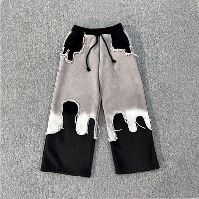 Pantalons de survêtement pour hommes sur mesure Hip Pop Vintage surdimensionné Distressed Streetwear Coton français Terry Couleur Bloqué Pantalons de survêtement Coureurs