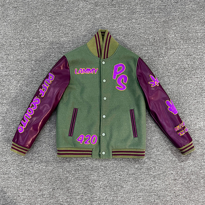 Veste universitaire d'hiver personnalisée, manches en cuir, coupe-vent, blouson bombardier, broderie chenille, streetwear, veste universitaire
