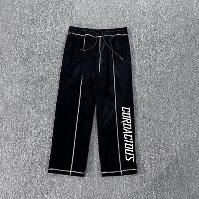 Harga yang bagus Celana Sweatpants Corduroy Logo Bordir Kustom Celana Panjang Tambalan Huruf Kaki Lebar Longgar Potongan Lurus Jahit Sweatpants Pria on line