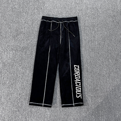 Pantalon de survêtement en velours côtelé avec logo brodé personnalisé, pantalon de survêtement à coupe droite ample et large pour hommes