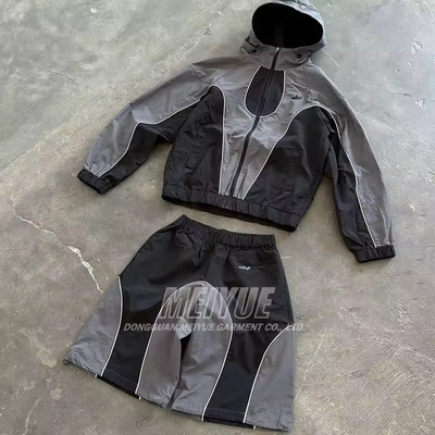 Coupe-vent de l'été Costumes de course en nylon Couleur de nylon Blocage de la piste Jacket coupe-vent en nylon imperméable à l'eau Shorts à capuche Ensemble homme