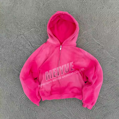 Hoodie personnalisée avec fermeture à glissière simple et vide Hoodie vintage lavée à l'acide Fermeture à glissière poids lourd laine 100% coton Hoodie surdimensionnée