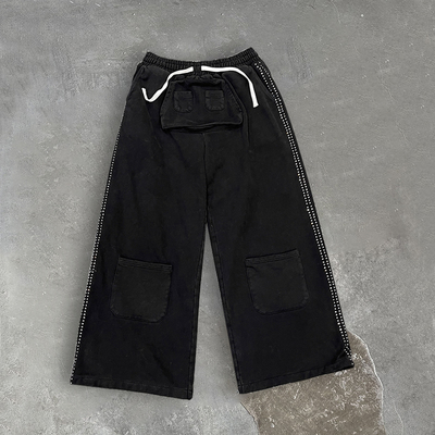 Pantalon de survêtement ample avec logo personnalisé 100% coton molletonné Pantalon de survêtement à strass Pantalon de survêtement ample à jambes larges et évasées Joggers