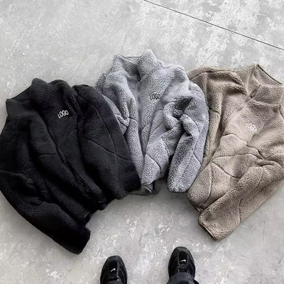 İyi bir fiyat. Kore moda OEM Custom Streetwear Sherpa Ceket Kış Paltosu Kutup Yünü Sıcak nakışlı logo Sherpa Ceket Düşük Fiyat çevrimiçi