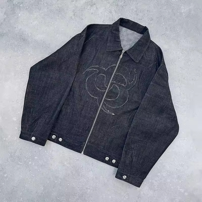 Un bon prix. Veste en jean personnalisée OEM, streetwear tendance, veste en jean brodée et ensemble short en jean, survêtement homme en ligne