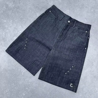 Bom preço. Calções Jeans Casuais de Peso Pesado Moda OEM Logotipo Personalizado Fecho de Zíper Ajuste Solto Shorts Jeans para Homens on-line