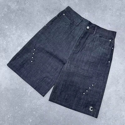 Giá tốt. Quần short jeans nam nặng thoải mái thời trang OEM tùy chỉnh logo khóa kéo ống rộng trực tuyến
