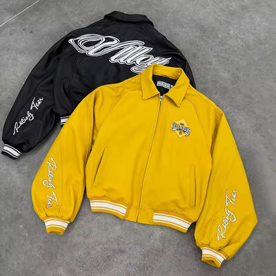 Bom preço. Casaco personalizado Roupas de rua Moda bordado Patch de couro Homens Casaco Plus Size Bomber Motocicleta Casaco de couro para homens on-line