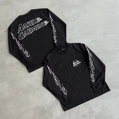 İyi bir fiyat. Özel Ağır Ağırlıklı Vintage Ekran Dijital Baskı Tişört Pamuklu Grafik Düşük Omuzlu Büyük Boy Kutulu Kesim Uzun Kollu Tişört çevrimiçi