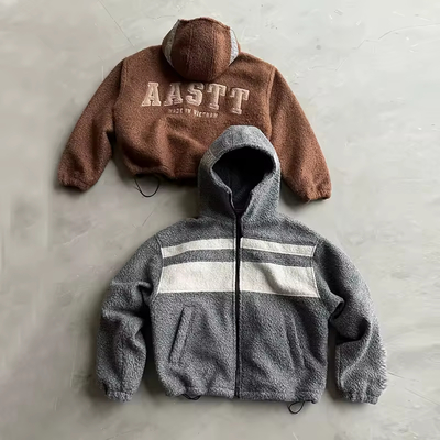 Καλή τιμή. Προσαρμοσμένη μόδα Mock Neck Fleece Warm Zip Up Jacket Winter Outdoor Streetwear Oversized Chenille Embroidery logo Ζακέτο Σέρπα σε απευθείας σύνδεση