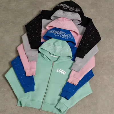 İyi bir fiyat. OEM Moda Yüksek Kaliteli Özel İşlemeli logo Giyim Üreticileri Büyük Boylu Rhinestone Fermuarlı Neopren Kapüşonlu Erkekler için çevrimiçi