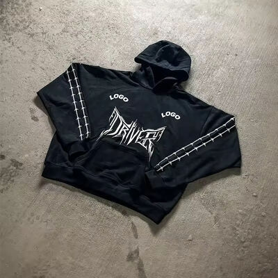 Harga yang bagus Produsen Hoodie OEM Logo Kustom Bordir Acid Wash Boxy Oversized Pullover Cropped French Terry Streetwear on line