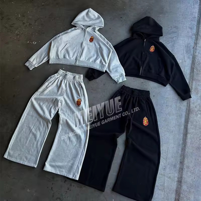 Custom Boxy Fit Zip Hoodie Embroidery logo Hoodie and Baggy Sweatpants Set Jogger Plain Tracksuit Men Jogging Suit