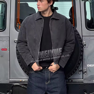 Custom Denim Jacket Casual High Quality Streetwear Bomber Zip up Jacket Workwear Faux Suede Denim Jean Jacket for Men