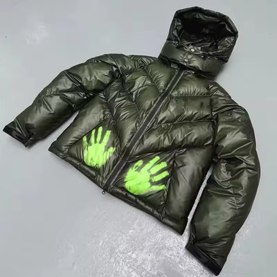 Custom Thermochromic Ink Print Streetwear Crop Vintage Heavyweight Winter Hooded Windproof Color Change Down Puffer Jacket Coat