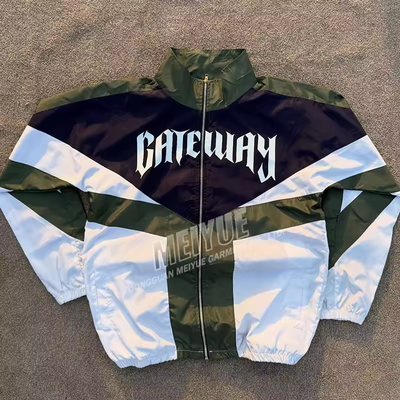 Custom logo Zip up Nylon Track Screen Print Lightweight Windbreaker Jacket Waterproof Bomber Paneled Jacket Men Designer Jacket