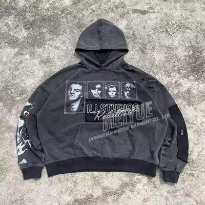 Giá tốt. Tùy chỉnh PULLOVER STREETWear Acid Wash Hoodie hạng nặng Vintage DTG in Hoodie thêu mồi tran trực tuyến